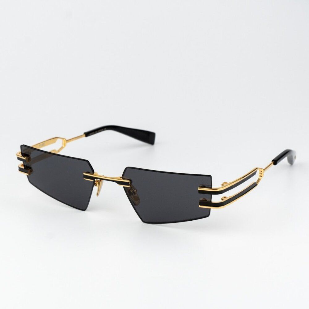 Balmain Men Sunglasses Titanium Gold Black Grey Geometric FIXE BPS-123A-54